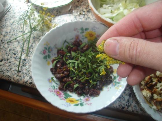 Crush dill flowers before adding to mixture.